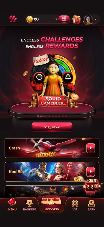 Y1 Game app home screen with the Crash and KoolBet game tiles